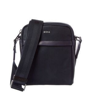 Hugo Boss Highway N Ns Zip Leather-Trim Reporter Bag, Blue